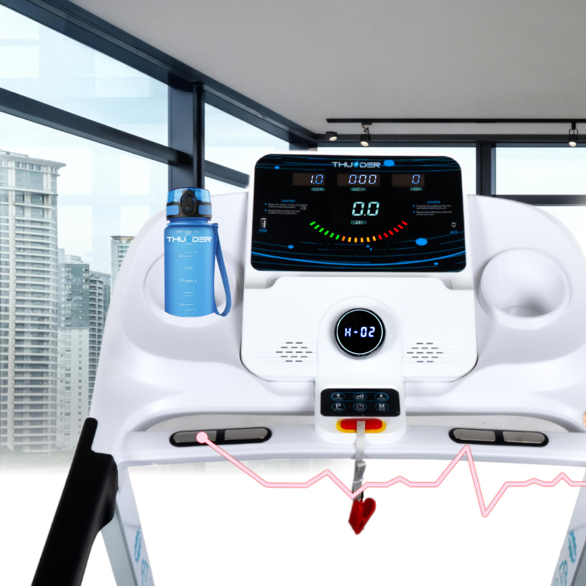 Cinta de correr Thunder REACT-S-WHITE 126x45cm 18km/h FitShow plegable LCD 3/7
