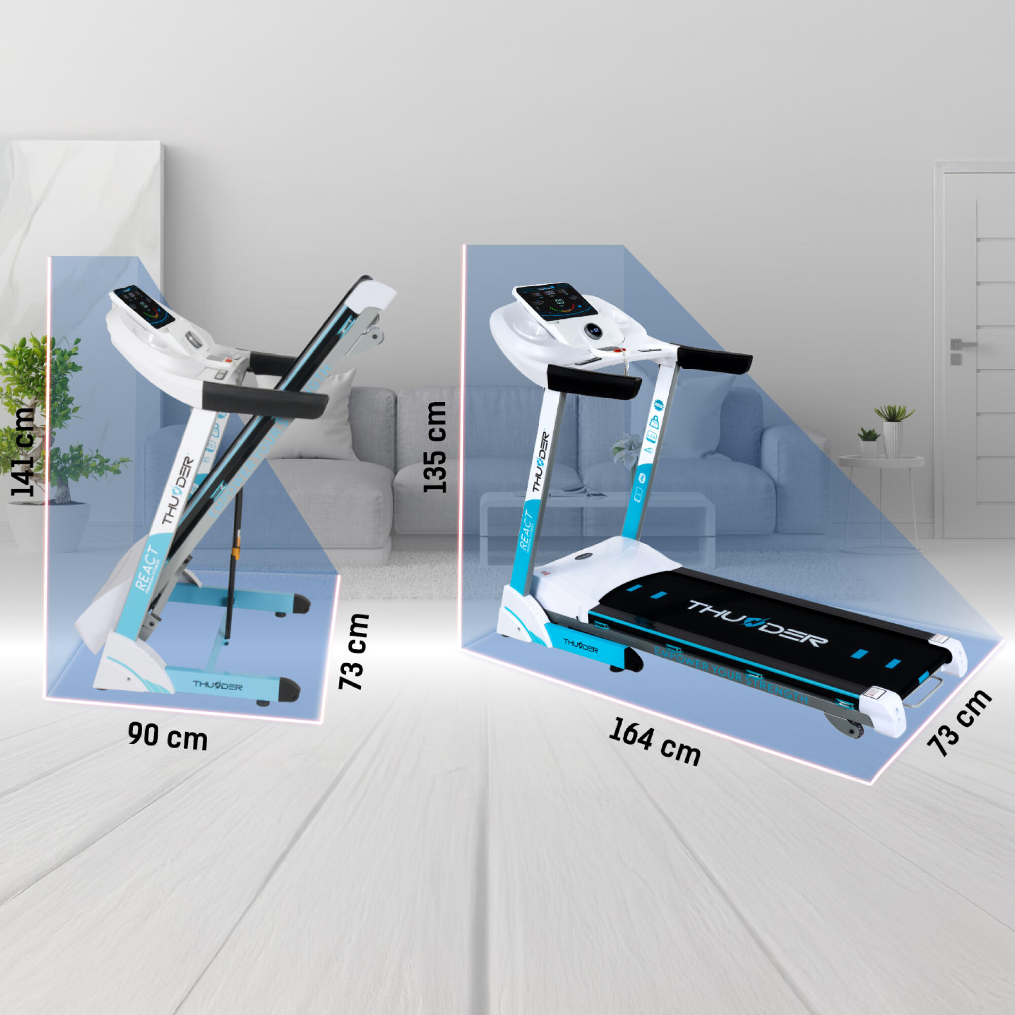 Cinta de correr Thunder REACT-S-WHITE 126x45cm 18km/h FitShow plegable LCD 2/7