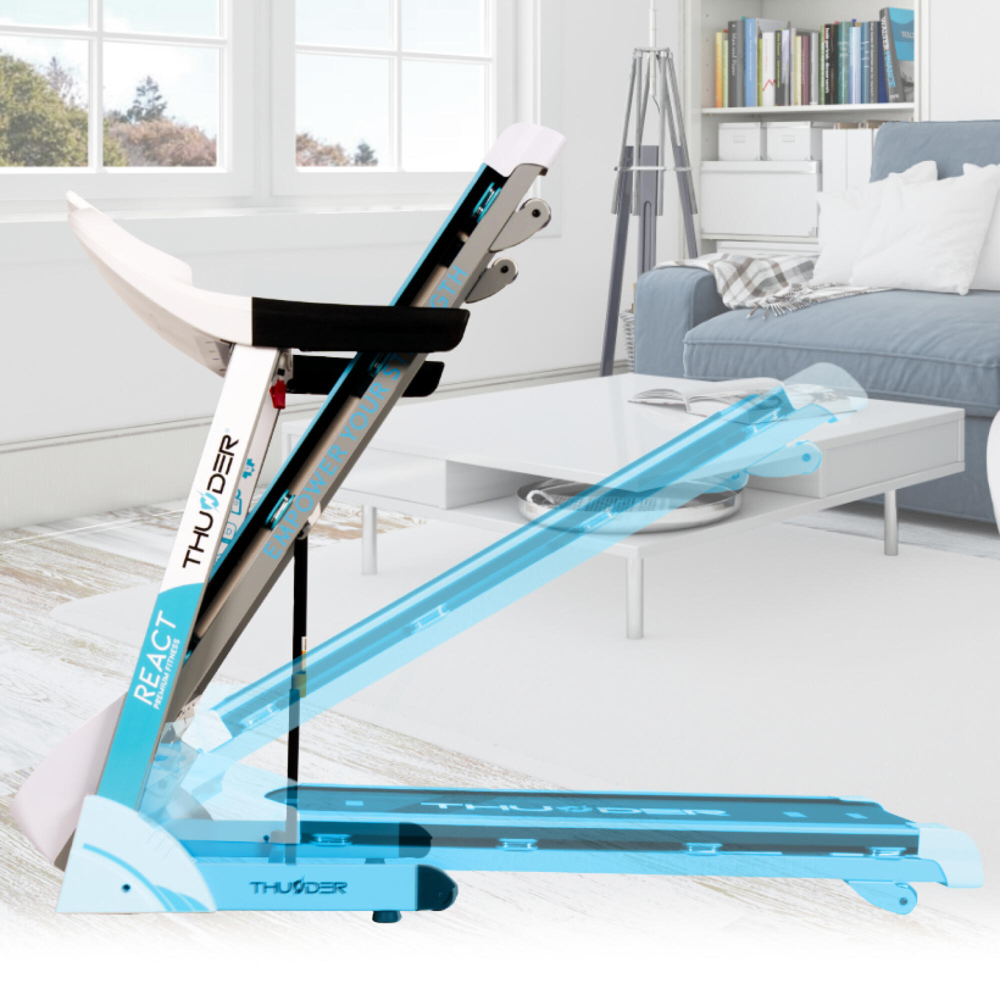 Cinta de correr Thunder REACT-S-WHITE 126x45cm 18km/h FitShow plegable LCD 5/7