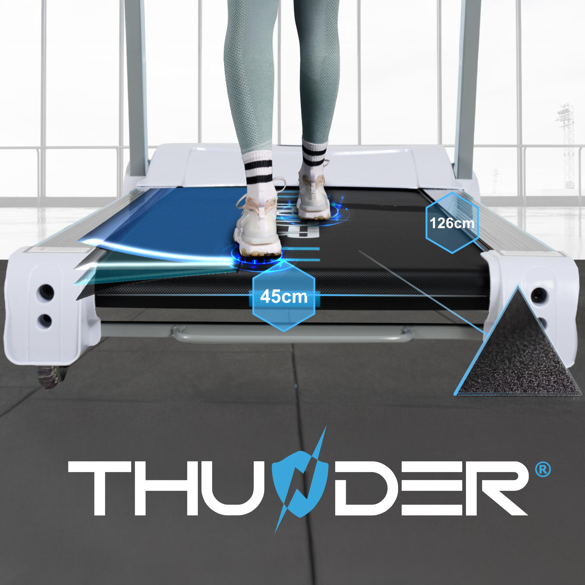 Cinta de correr Thunder REACT-S-WHITE 126x45cm 18km/h FitShow plegable LCD 7/7