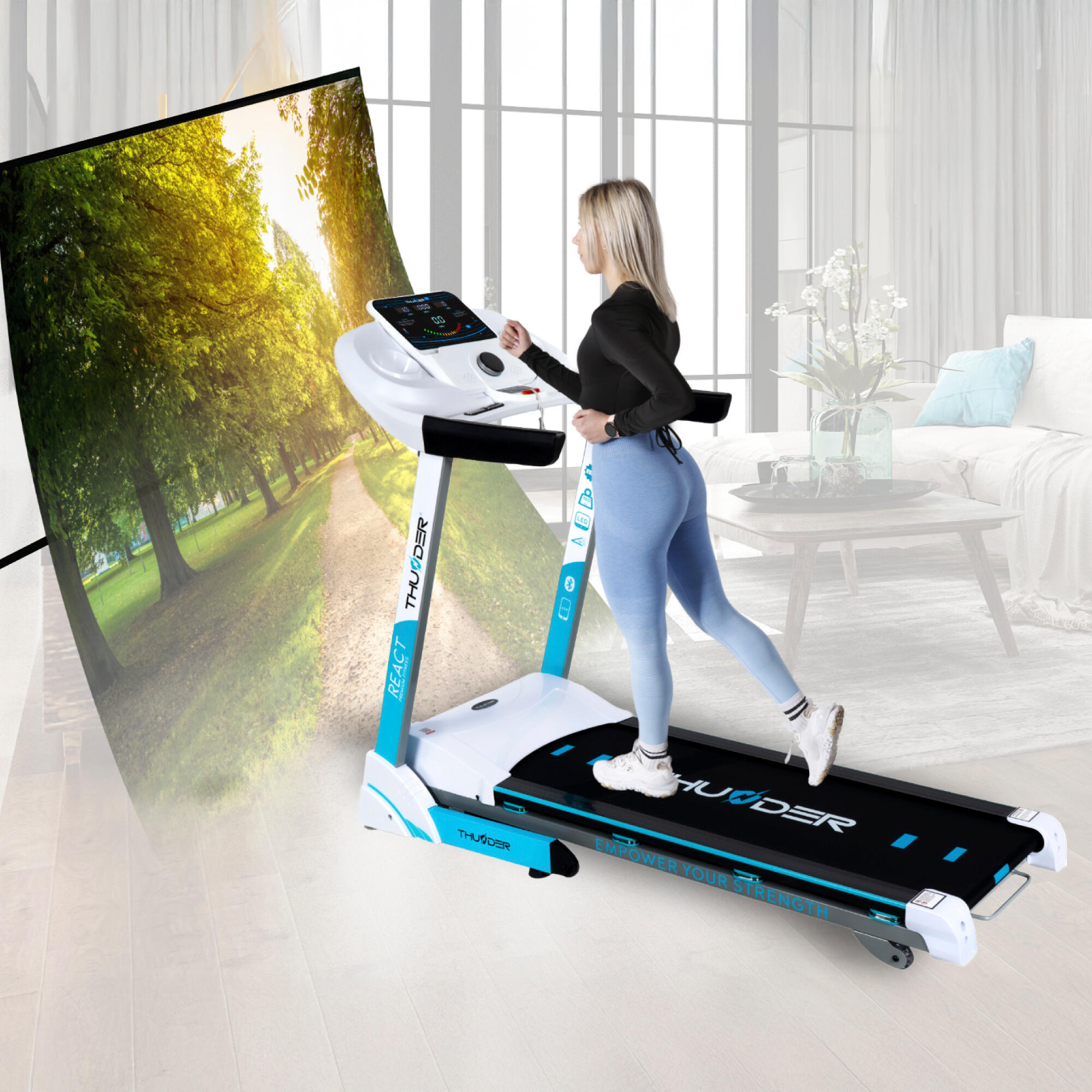 Cinta de correr Thunder REACT-S-WHITE 126x45cm 18km/h FitShow plegable LCD 6/7