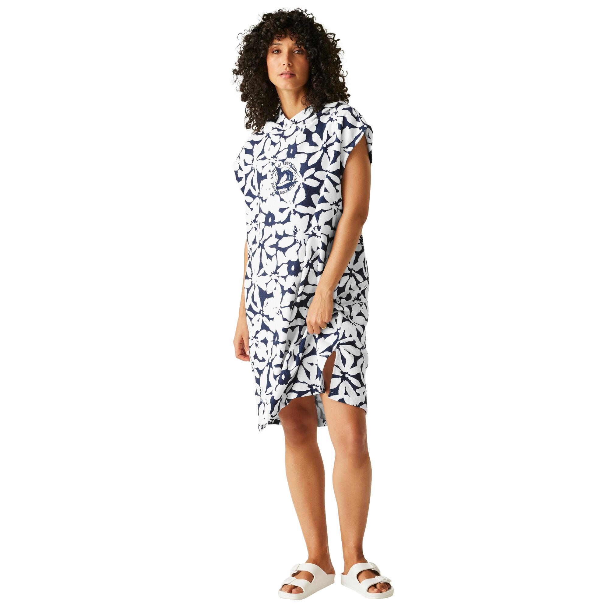 Toalla con Capucha Floral Grande para Adultos Unisex Marino, Blanco 4/5