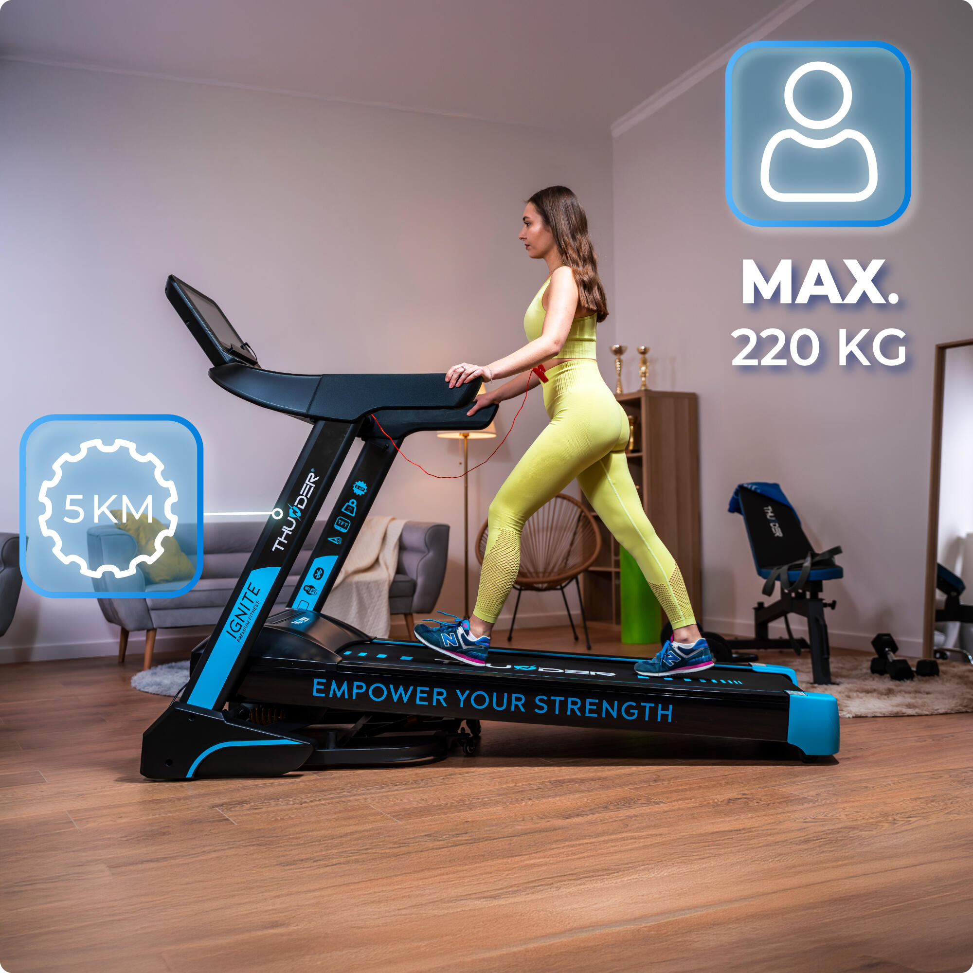 Bieżnia elektryczna do biegania składana Thunder IGNITE-S-TFT-BLACK 4/8