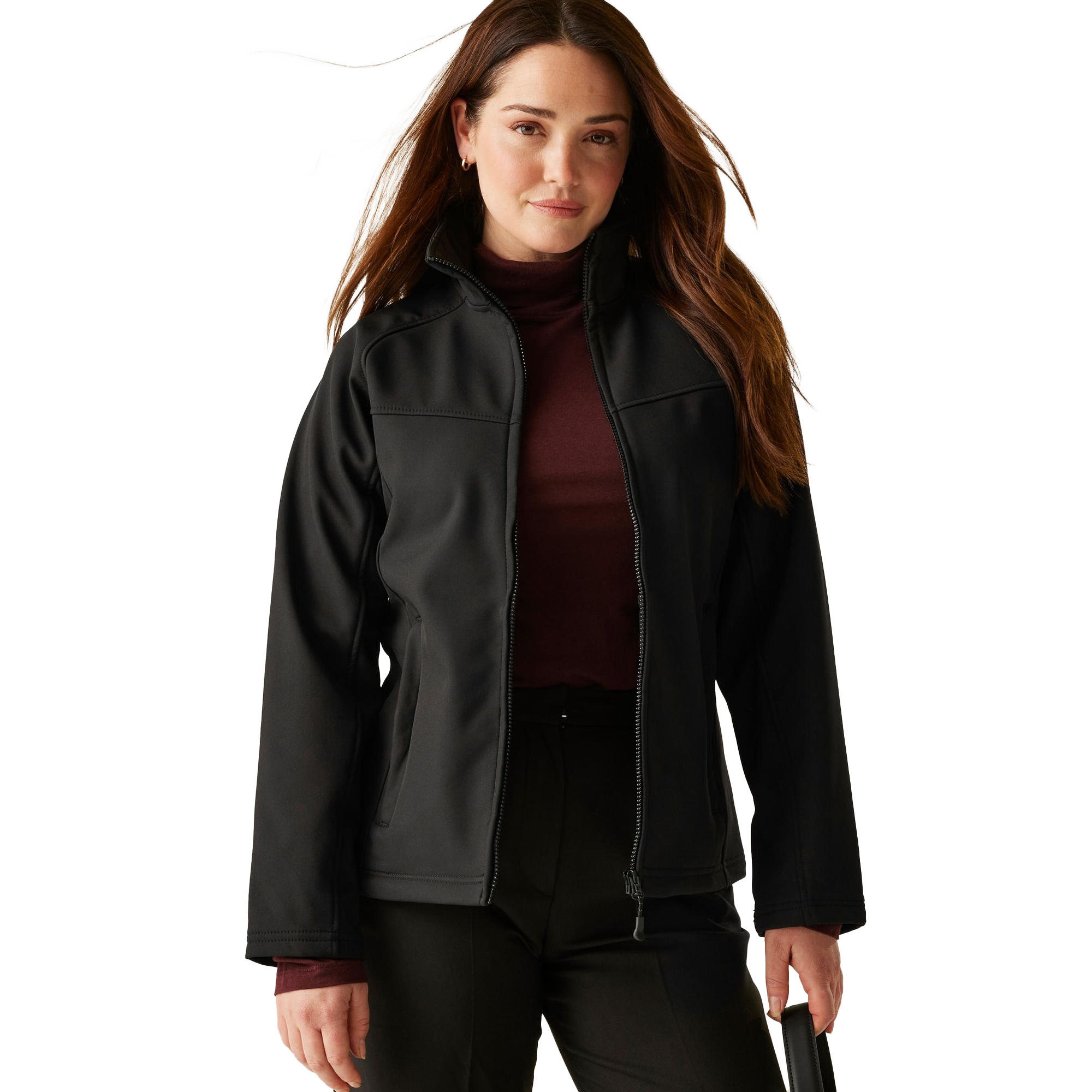 Ladies Uproar Softshell Wind Resistant Jacket (All Black) 4/5