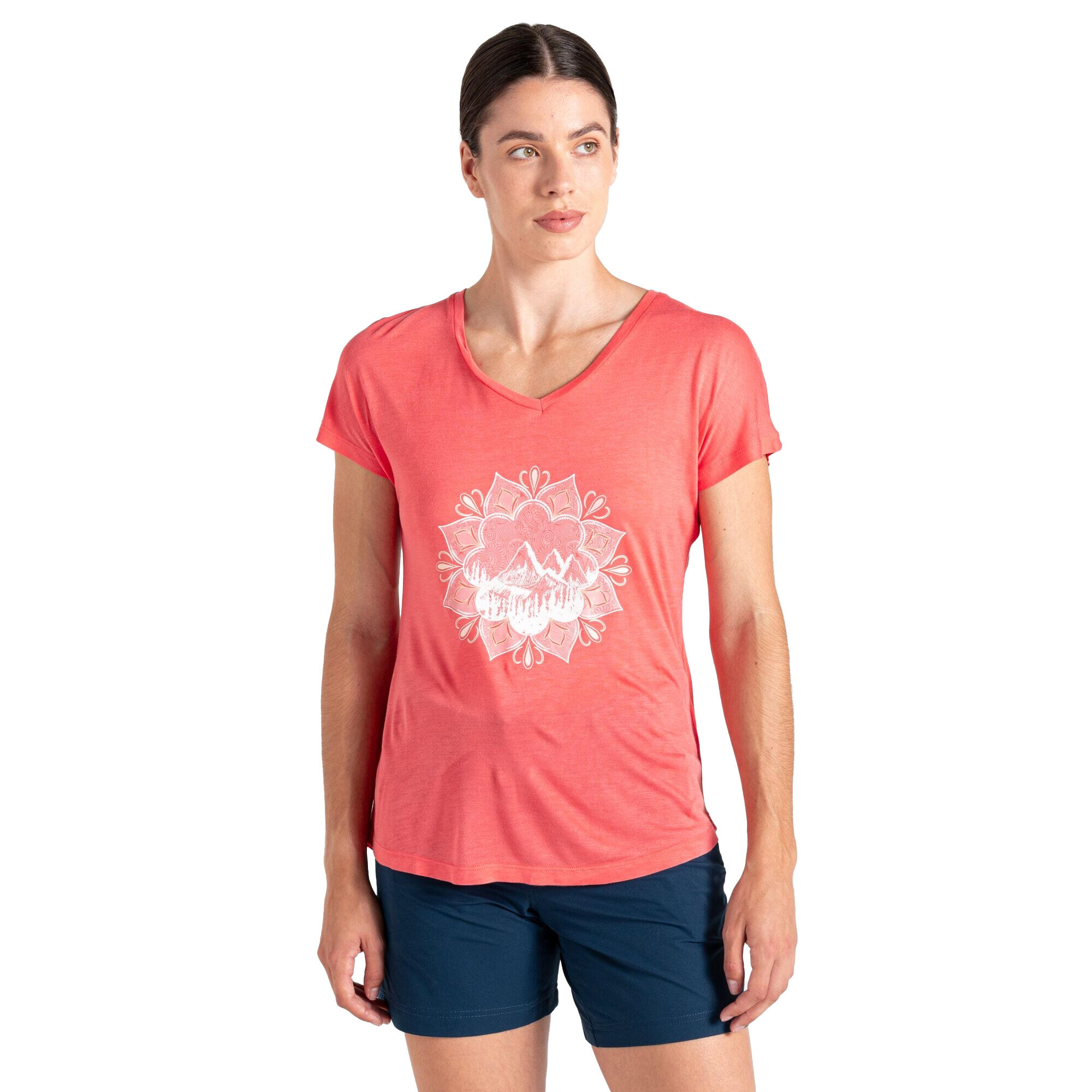 Dames Serene Bloemen TShirt (Perzikbloesem) 4/5
