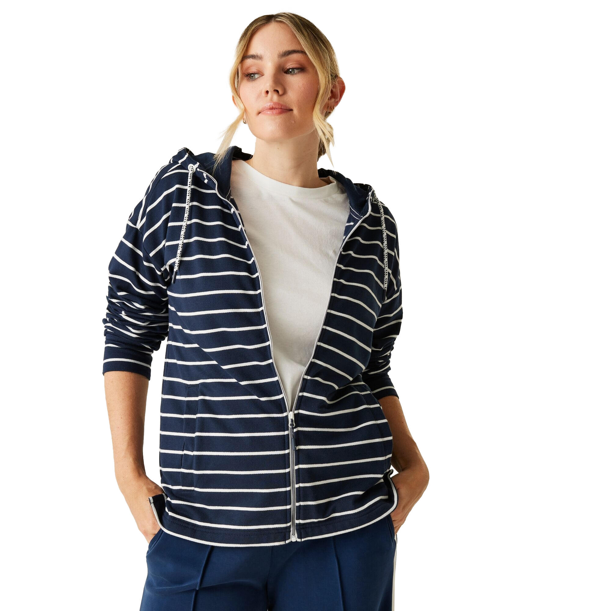 Felpa Con Cappuccio E Zip Intera A Strisce Donna Regatta Bayletta II Blu Navy 4/5