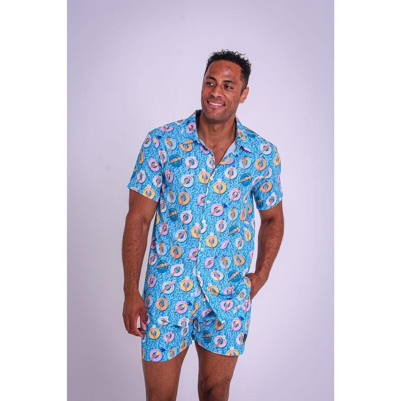 Short en tissu technique recyclé et en jersey stretch à superposition