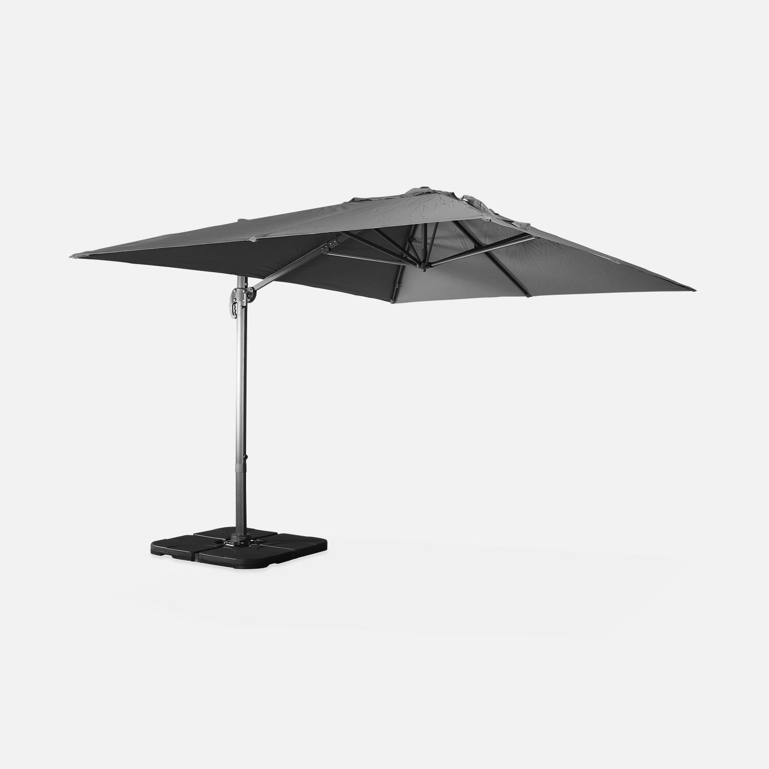 SWEEEK Ombrellone decentrato rettangolare 3x4m + base 50x50cm, Grigio