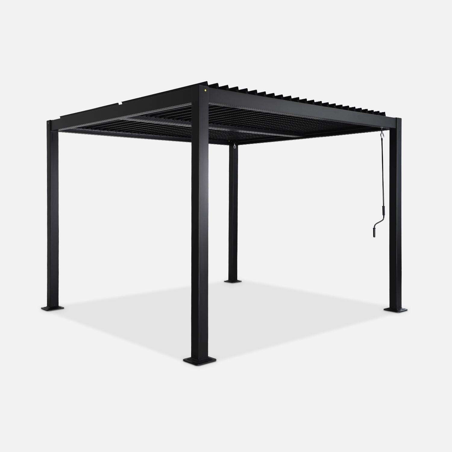 3x3m pérgola com persiana, alumínio e aço com lâminas ajustáveis, preto