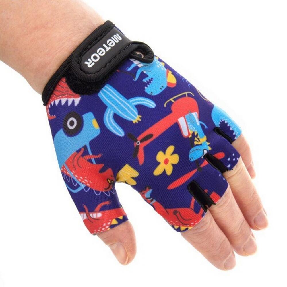 Childrens/Kids Fingerless Dinosaur Cycling Gloves (Violet)