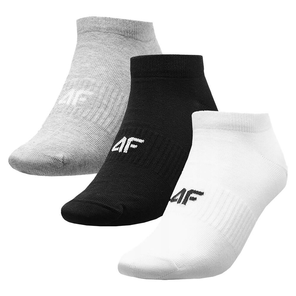 4F Meias pelo Tornozelo (Conjunto de 3) Homem Branco / Preto / Cinzento