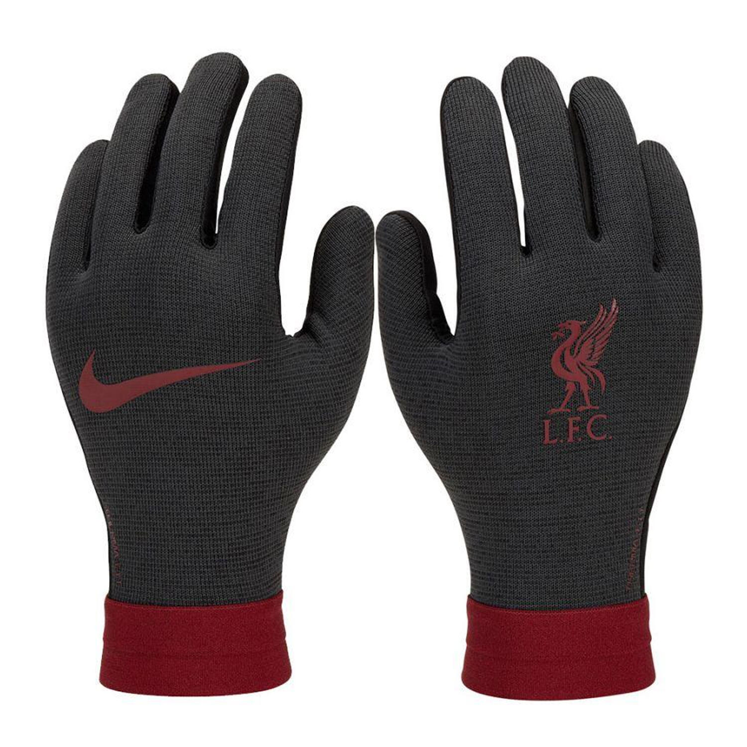 Guantes Diseño Liverpool FC de ThermaFit para Niños/Niñas Negro, Rojo 3/4
