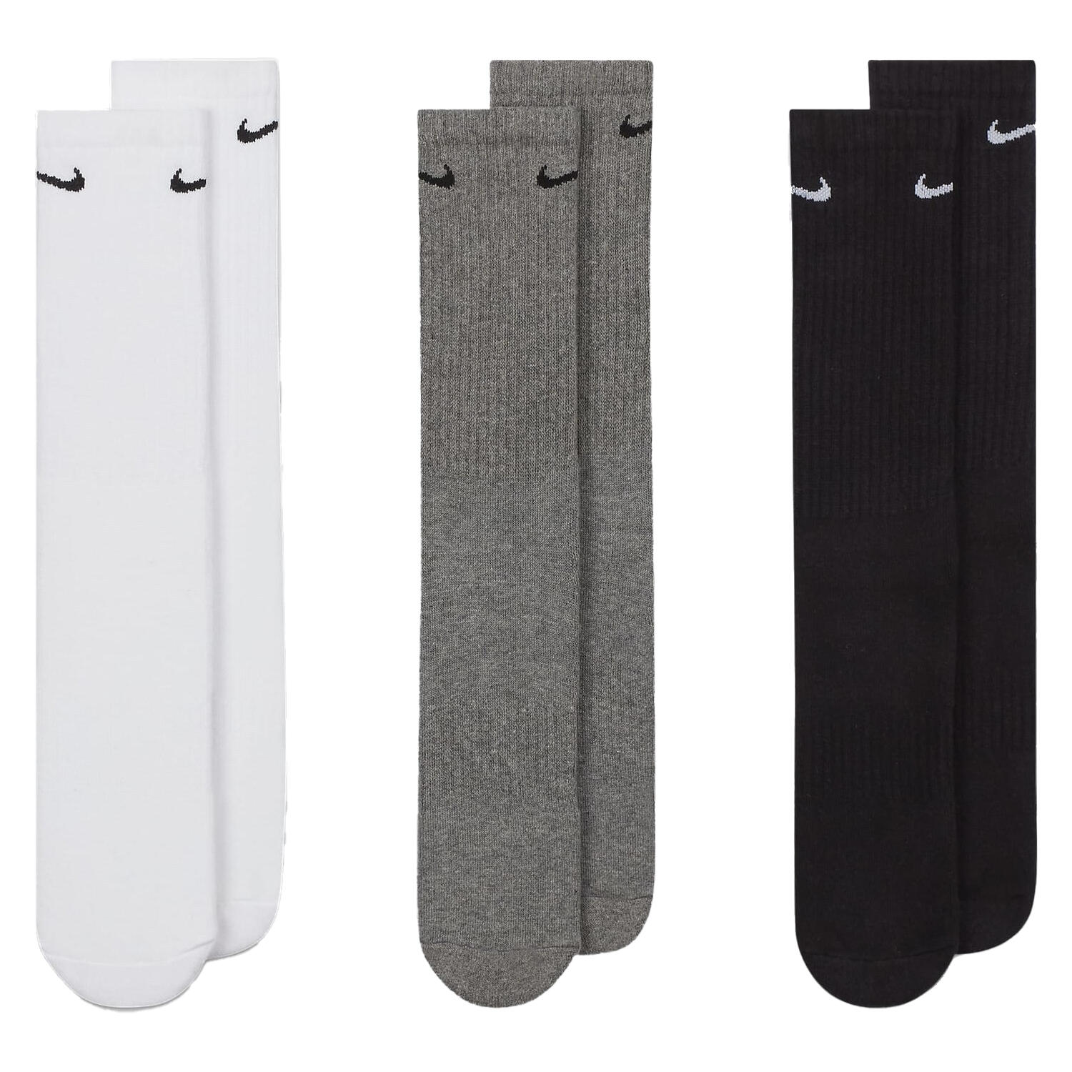 NIKE Meias almofadadas para botas unissexo para adultos (pacote de 3) Branco / Preto