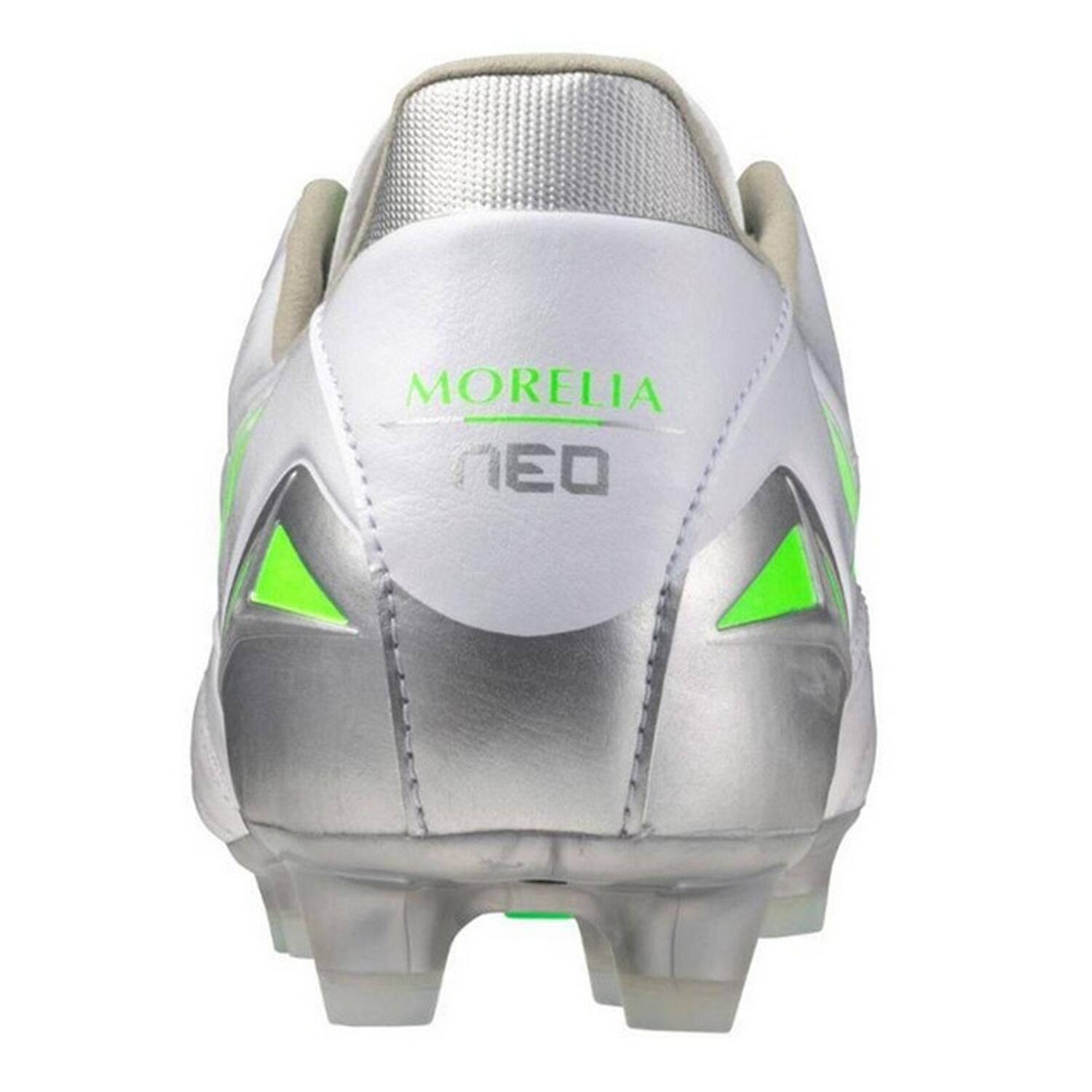 Heren Morelia Neo IV Pro Leren Stevige Grond Voetbalschoenen (Wit, Groen) 2/5