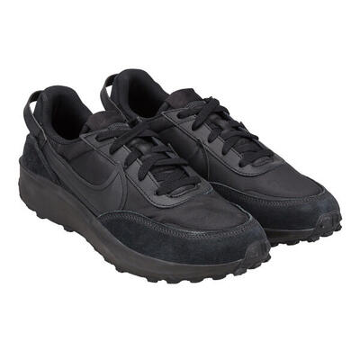 Heren waffle leren trainers (zwart)