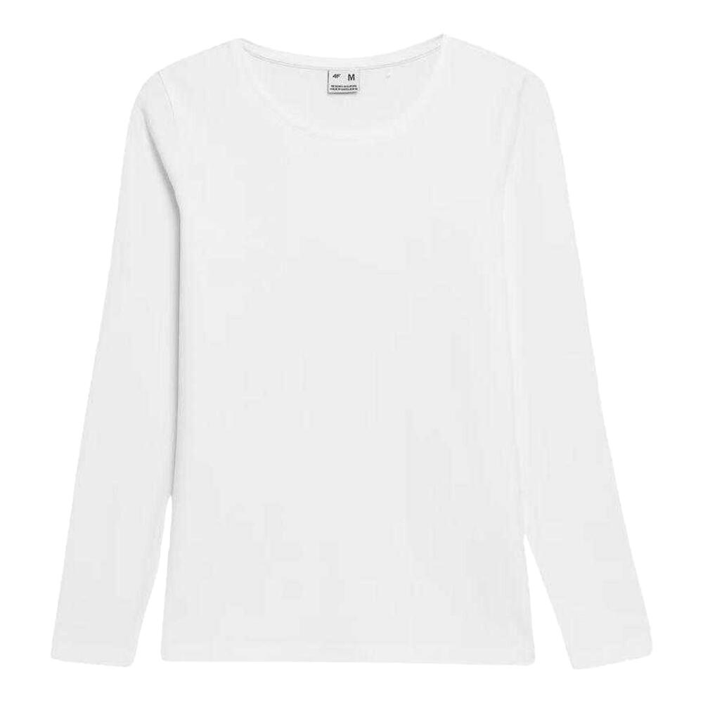 4F T-Shirt de manga comprida lisa e fina para senhora e mulher Branco