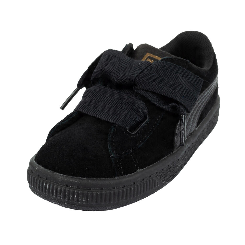 Childrens/Kids SNK Heart Leather Trainers (Black)