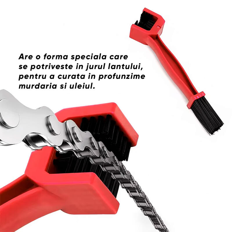 Perie curatare lant bicicleta, Moto, ATV, ABS, 25.5 cm, rosu