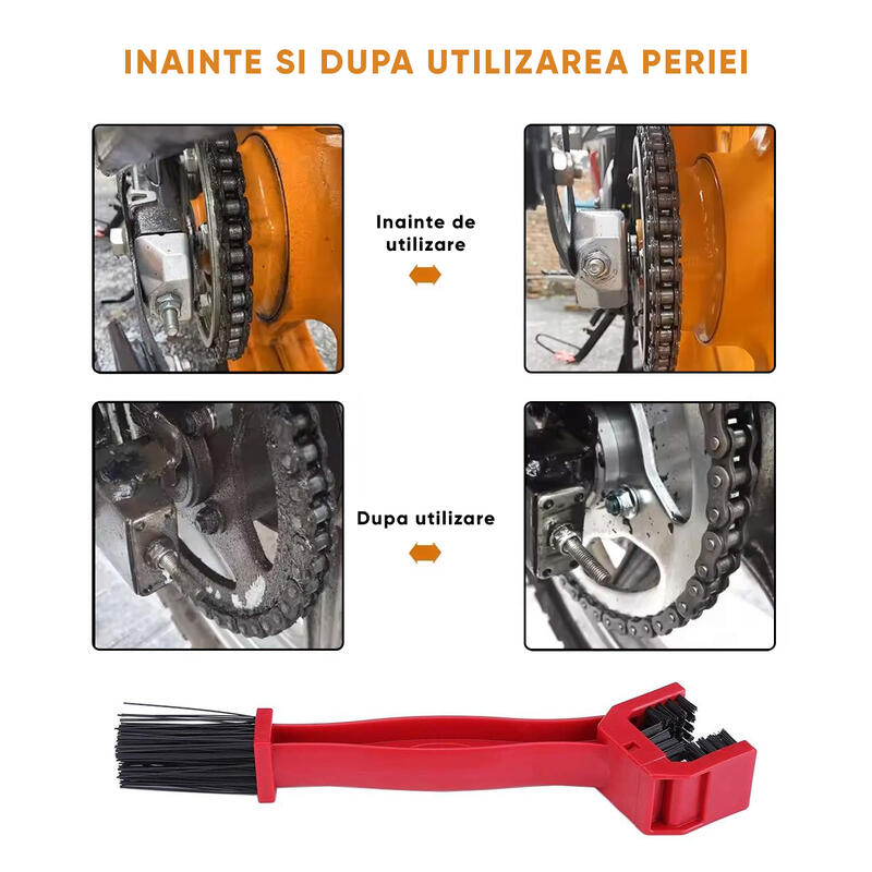 Perie curatare lant bicicleta, Moto, ATV, ABS, 25.5 cm, rosu