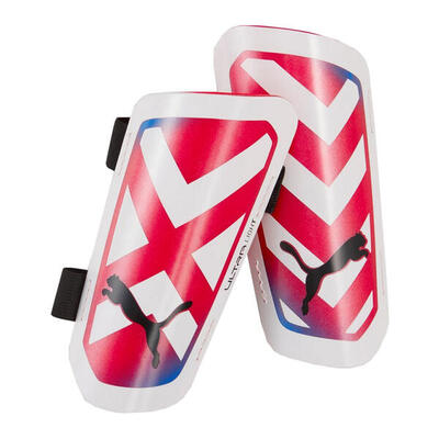 Unisex adult ultra light dual straps voetbalscheenbeschermers (wit. rood)