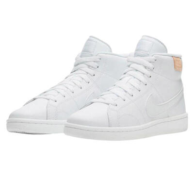 Dames court royale 2 swoosh leather mid cut trainers (wit)