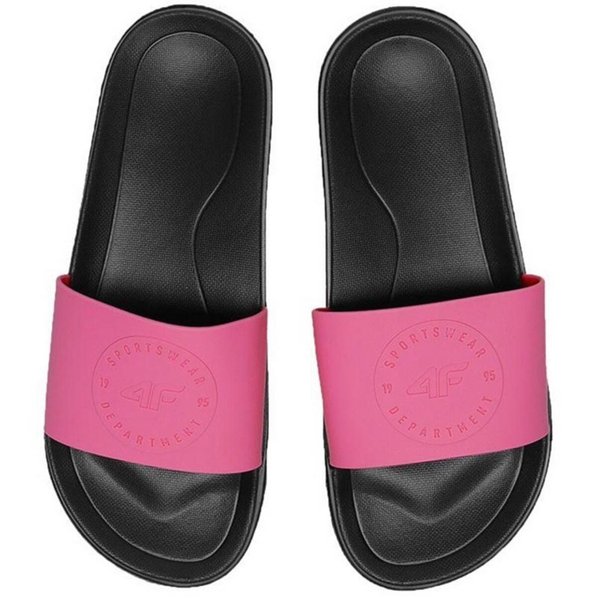 Claquettes Style Logo F045A Femme (Rose / Noir) 4/4