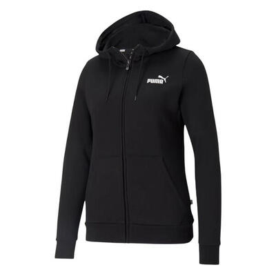 Dames essential kleine logo full zip hoodie (zwart)