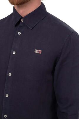 Camicia - Casual - Uomo - Lino maniche lunghe regular fit - Blu navy