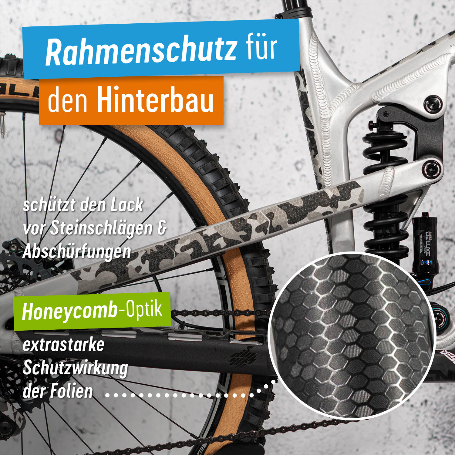 Fahrrad Schutzfolie Aufkleber für den Hinterbau matt Kratz- & Steinschlagschutz 2/5