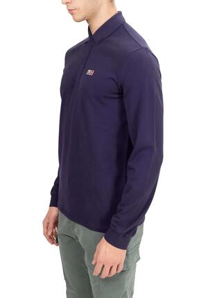 Polo - Casual - Homme - Manches longues, col boutonné - Evan - Bleu marine.