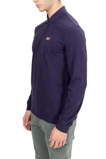 Polo - Casual - Homme - Manches longues, col boutonné - Evan - Bleu marine.