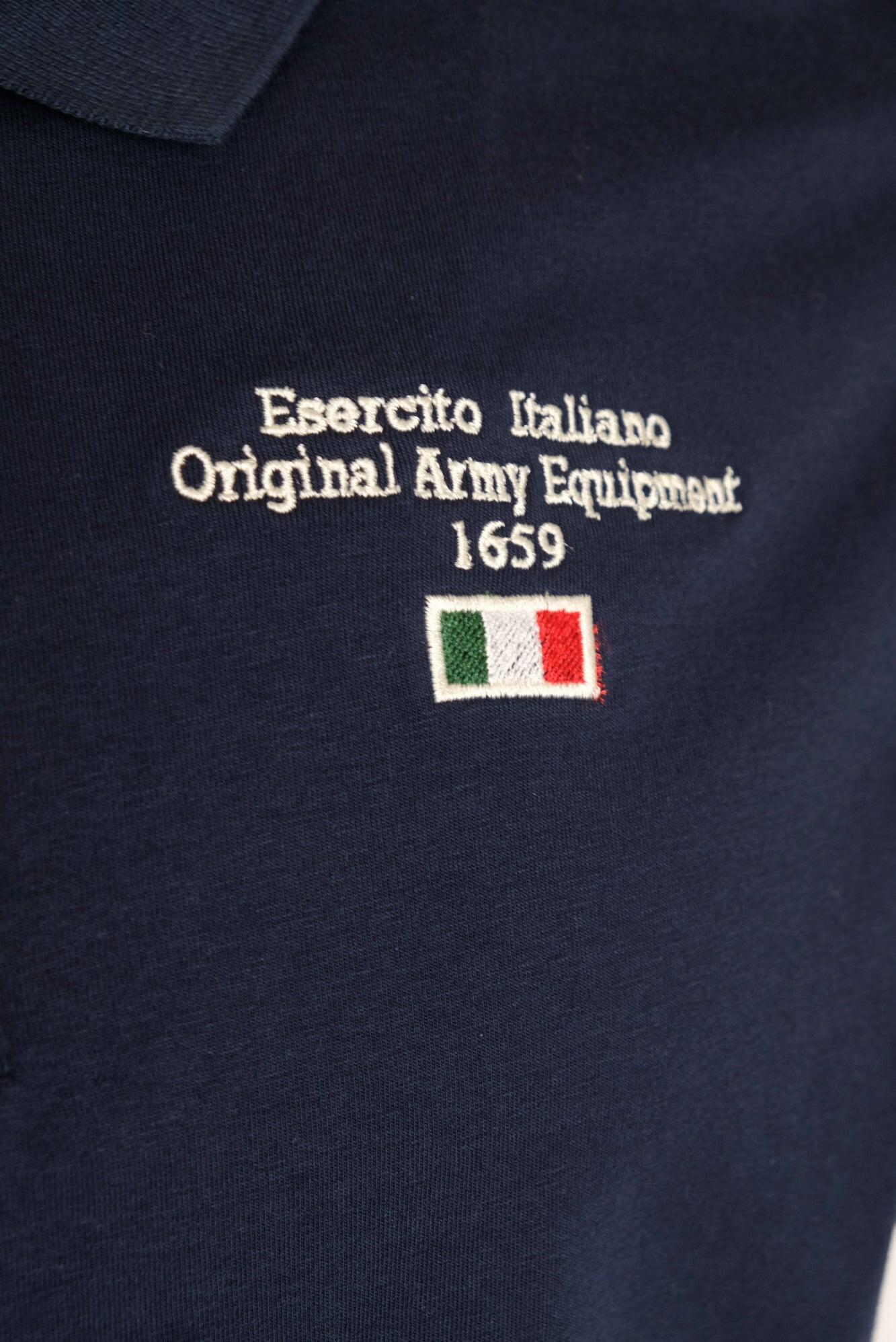Polo Esercito a maniche corte blu in cotone uomo 3/4