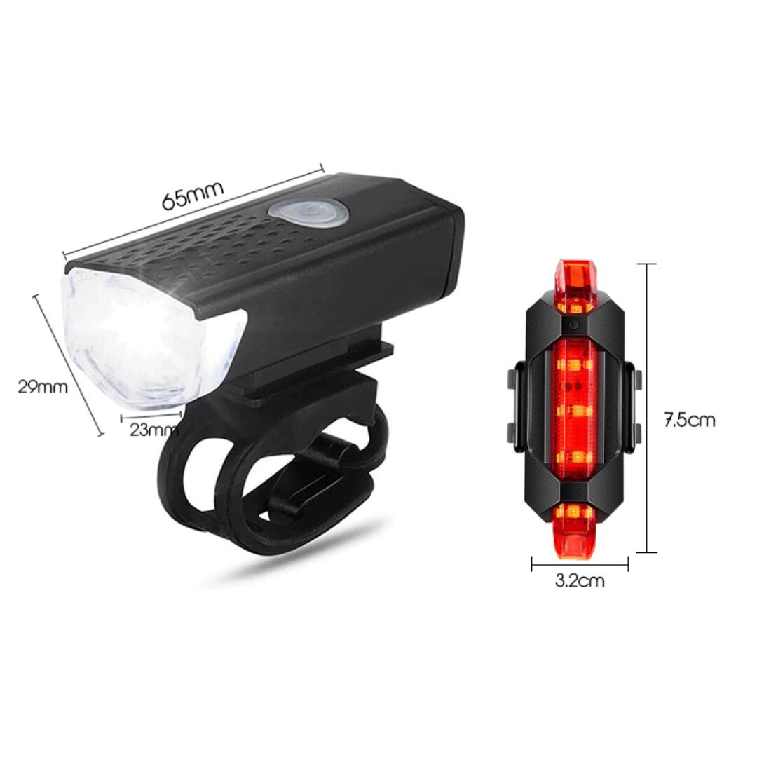 Luz frontal LED para bicicleta 300 lúmens + luz traseira USB 4/8