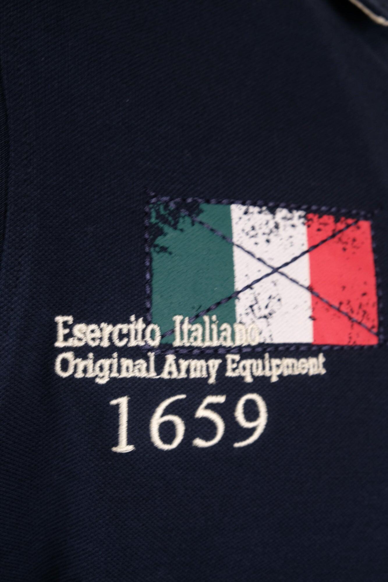 Polo Esercito a maniche corte blu in cotone uomo 3/4