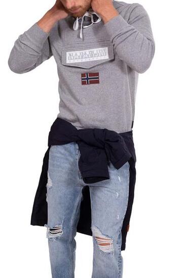 Sweat à capuche - Sportswear - Homme - Coupe regular, capuche, col zippé - Gris.