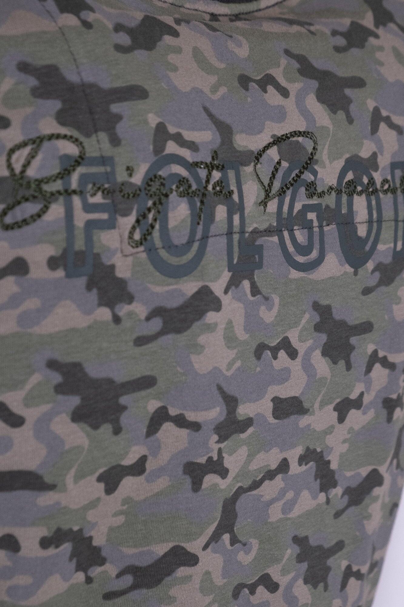 T-shirt Folgore a maniche corte in cotone mimetica verde uomo 3/4