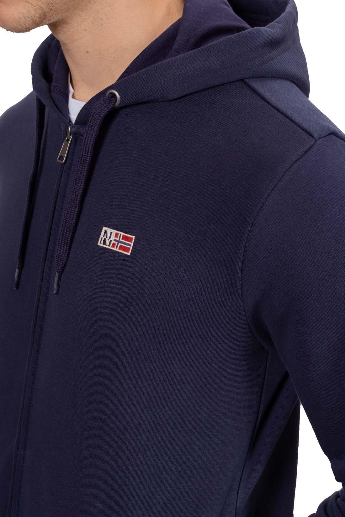 Felpa con zip - sportswear - uomo - cappuccio regolabile, logo ricamato - nero 4/5