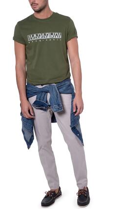 T-shirt - Casual - Heren - Regular fit, korte mouw, logoprint - Groen