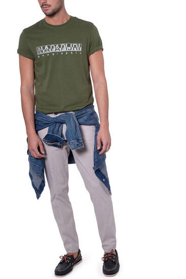 T-shirt - Casual - Heren - Regular fit, korte mouw, logoprint - Groen