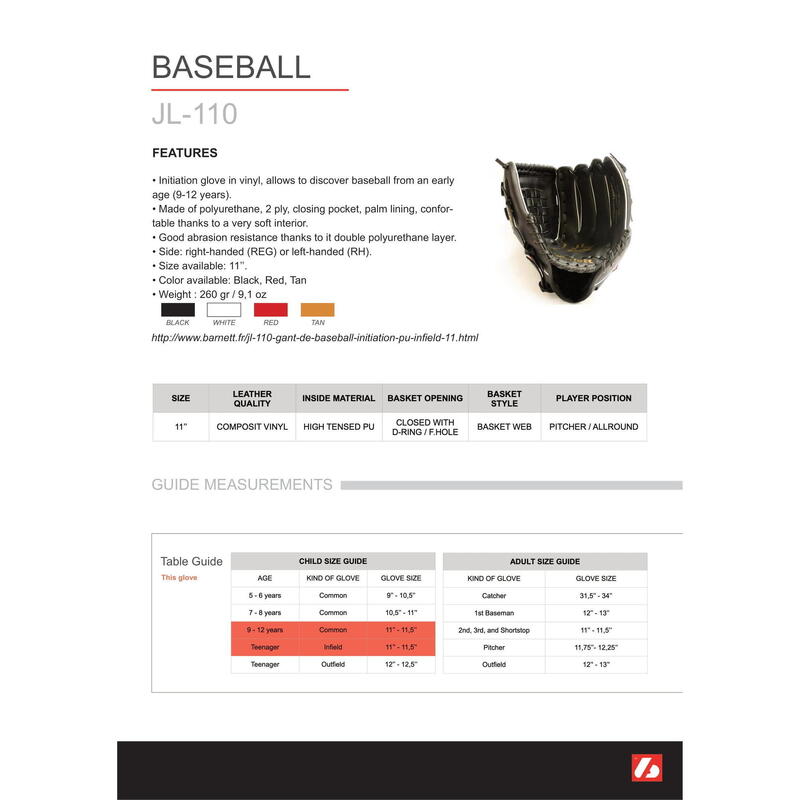 Mănușă De Baseball JL-110 REG, Bej, 11"