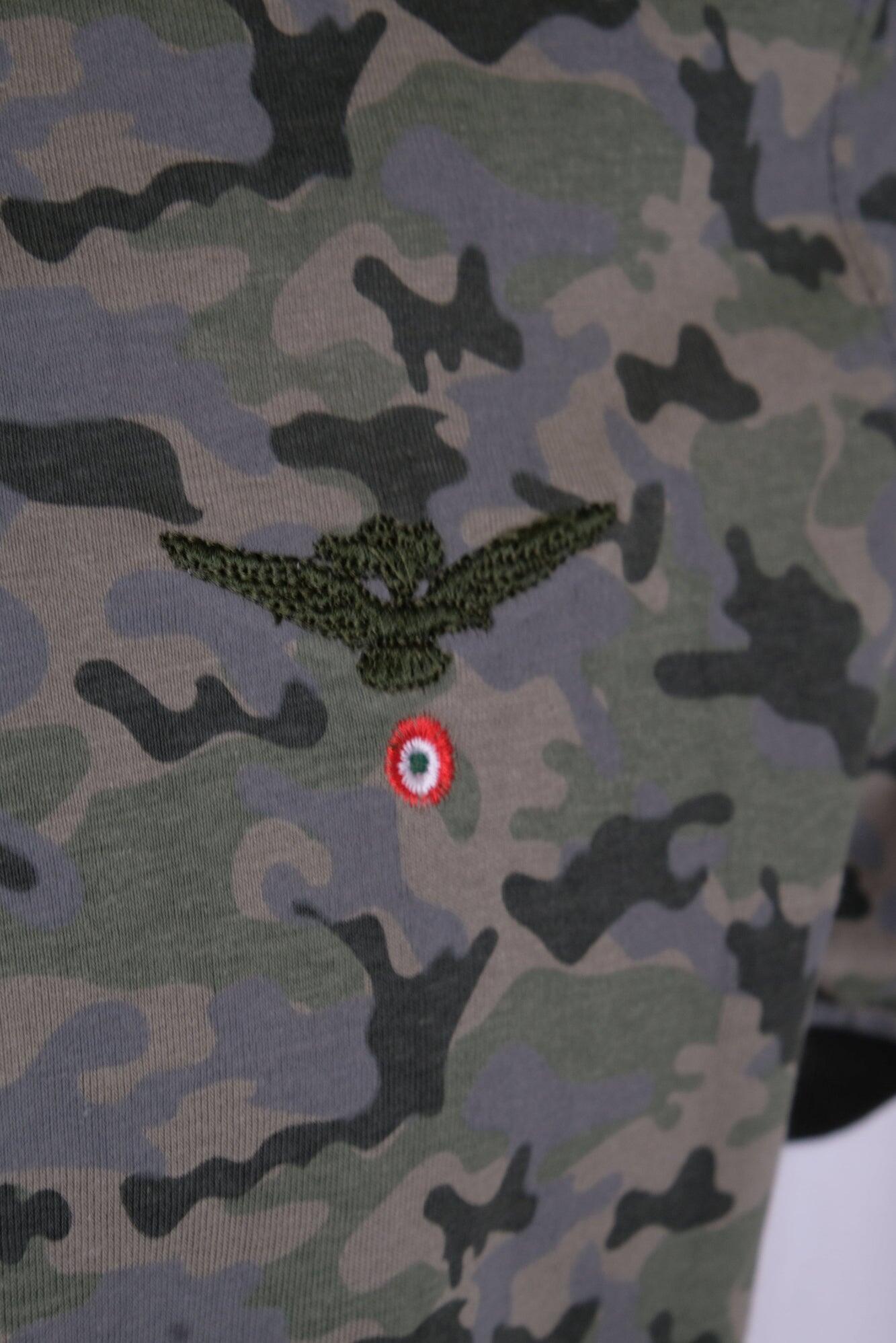 Polo Aviazione Esercito a maniche corte mimetica verde in cotone uomo 3/4