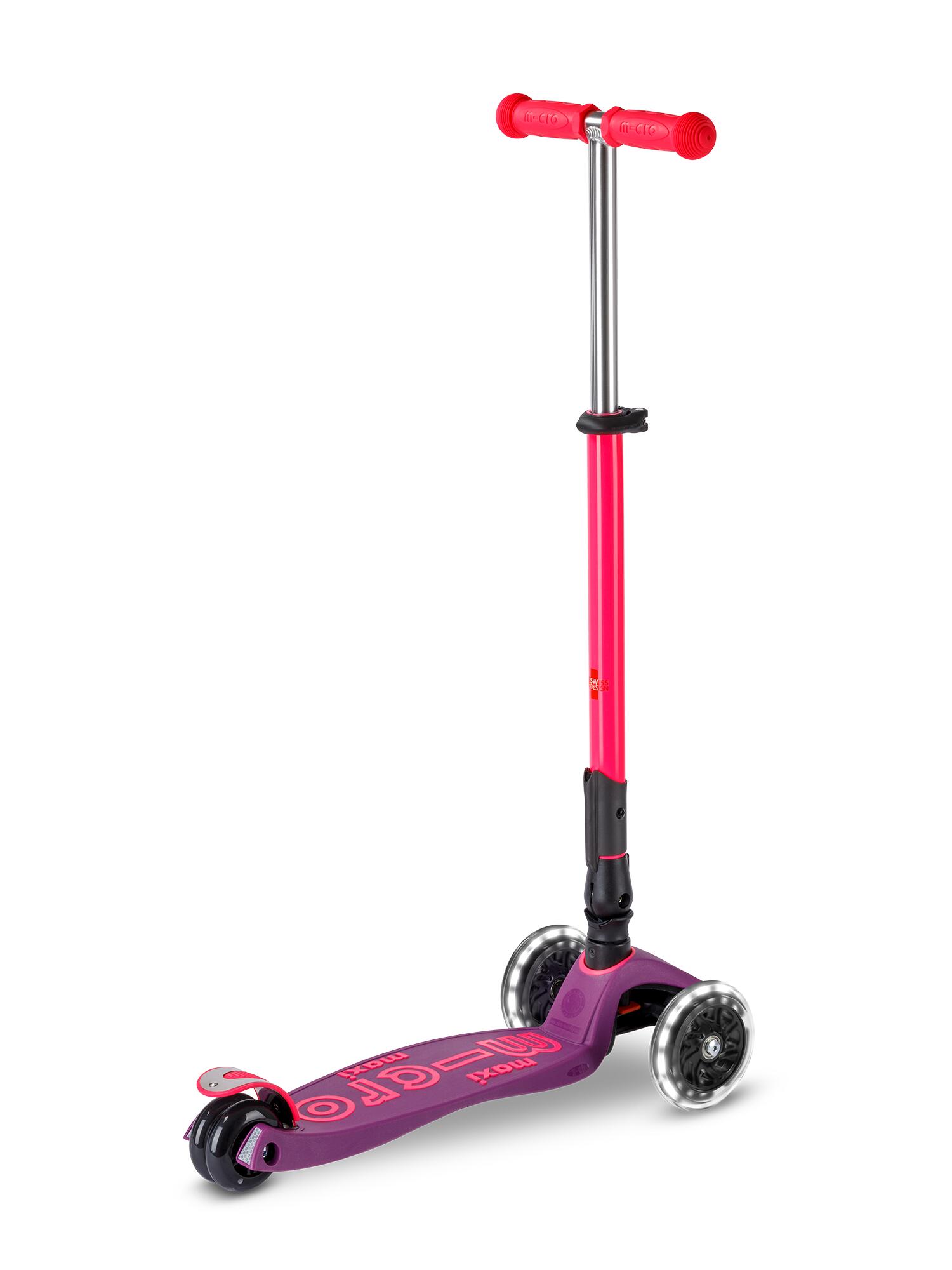 Patinete Infantil Micro Maxi Deluxe NEON Plegable LED Lila/Rosa 4/7