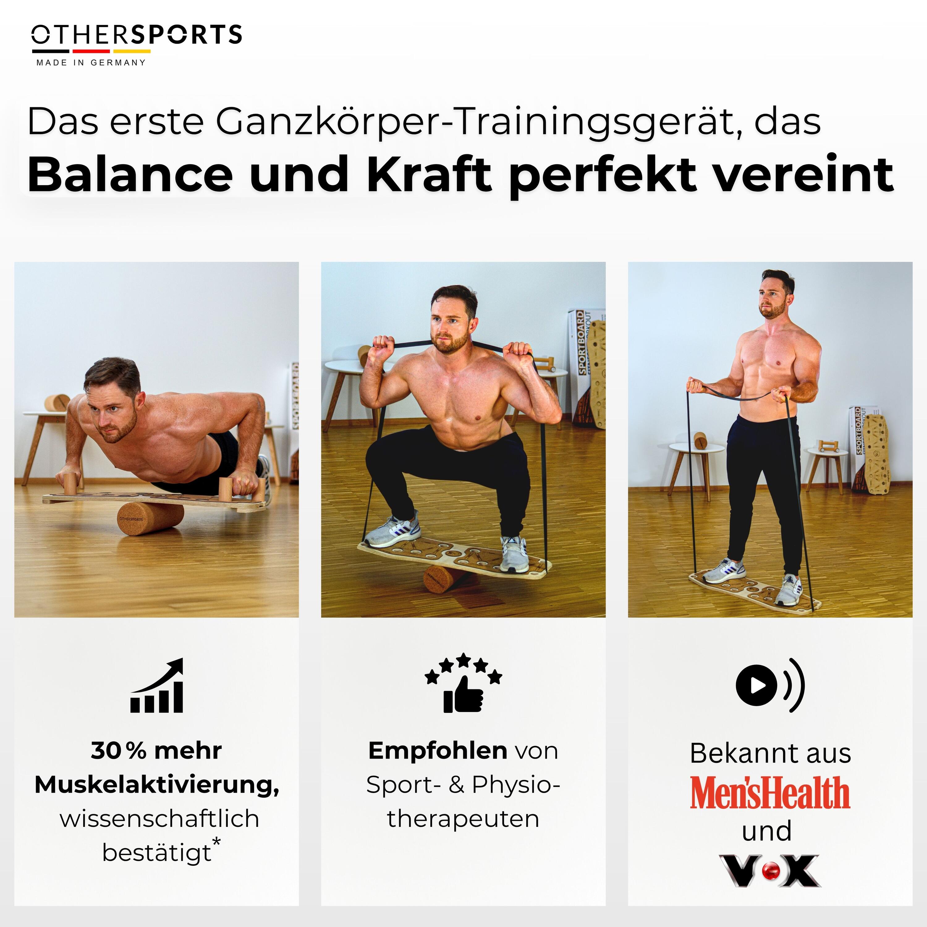Sportboard 4 Resistance - Balance Board (Kork) mit Fitness Bar & Fitnessbändern 2/8