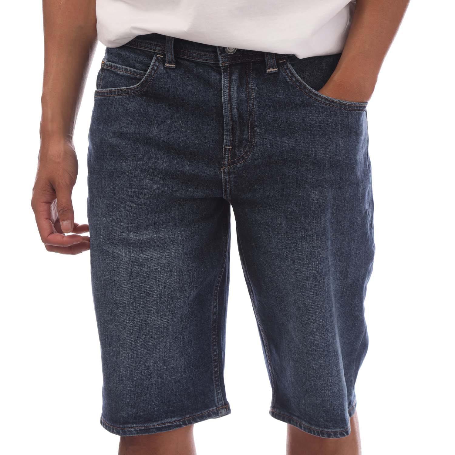 TIMBERLAND Mens Denim Leather Patch Shorts (Blue)