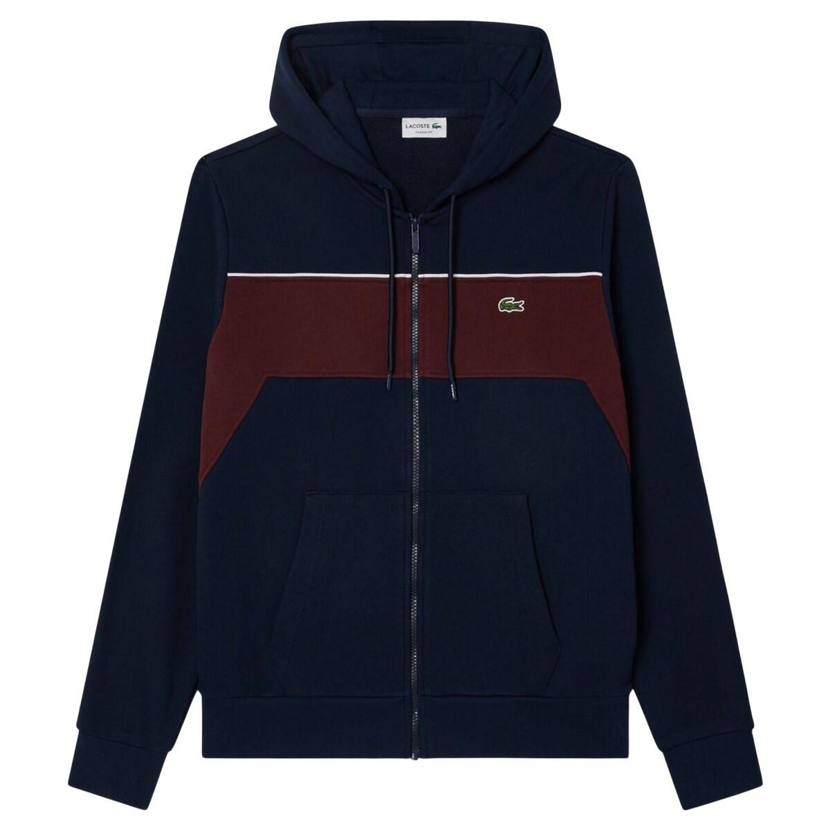 LACOSTE Mens Colour Block Full Zip Hoodie (Navy/Red)