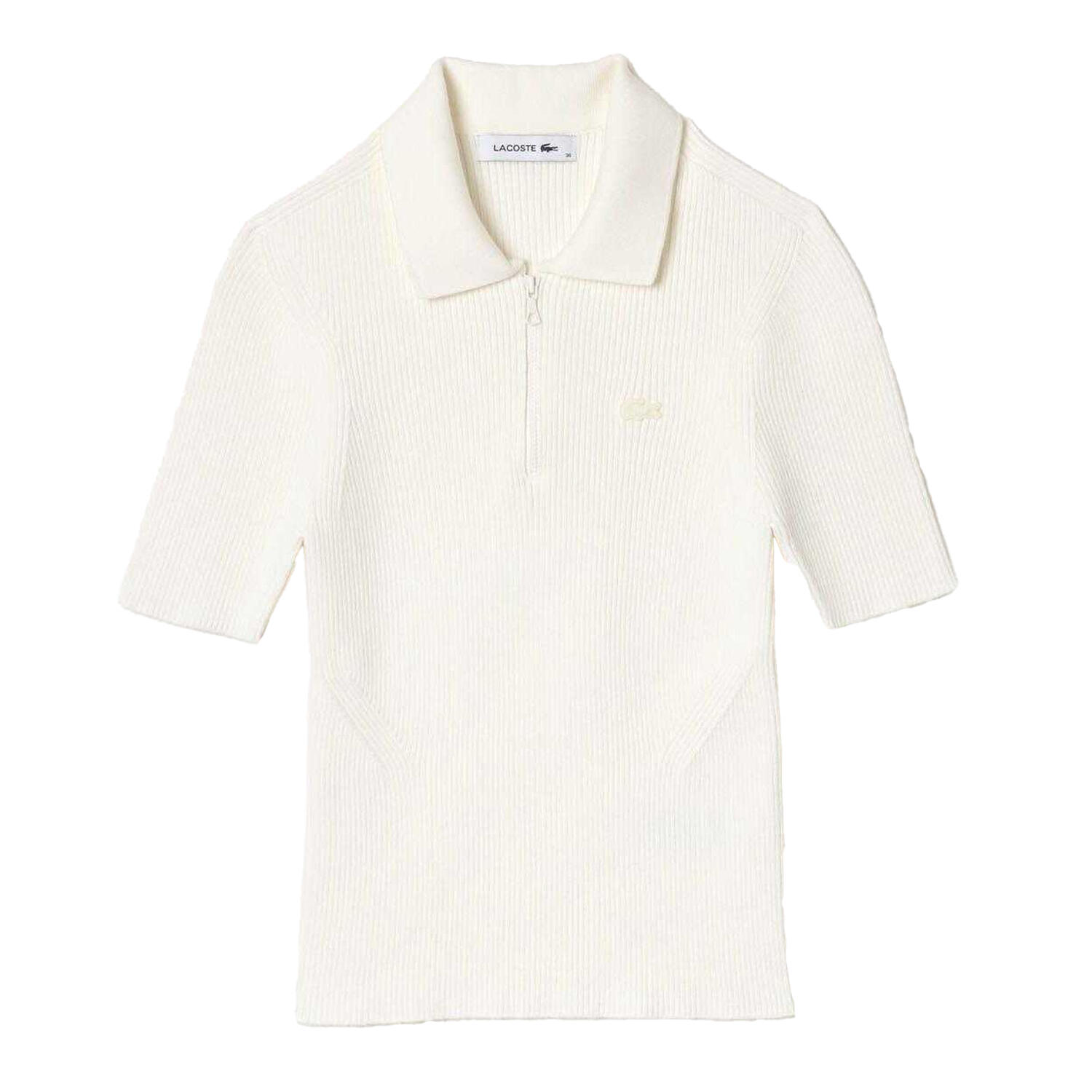 LACOSTE Womens/Ladies Rib Knit Quarter Zip Polo Shirt (White)