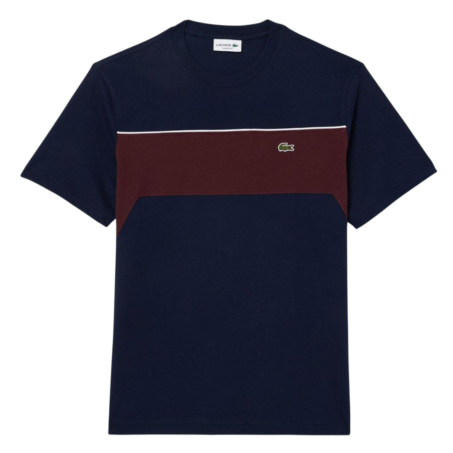 LACOSTE Mens Colour Block Cotton TShirt (Navy/Red)