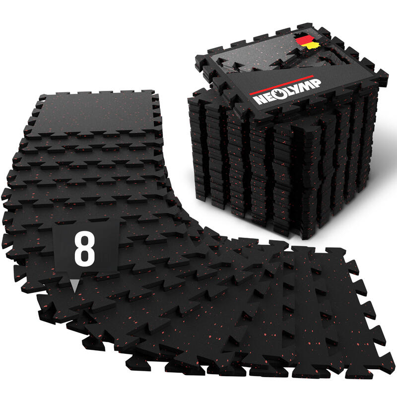 Tapis sol fitness – tapis caoutchouc robuste – lot 8 dalles emboîtables