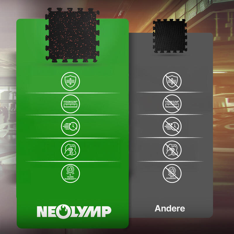 Tapis de sol fitness – caoutchouc épais – set de 80 dalles emboîtables