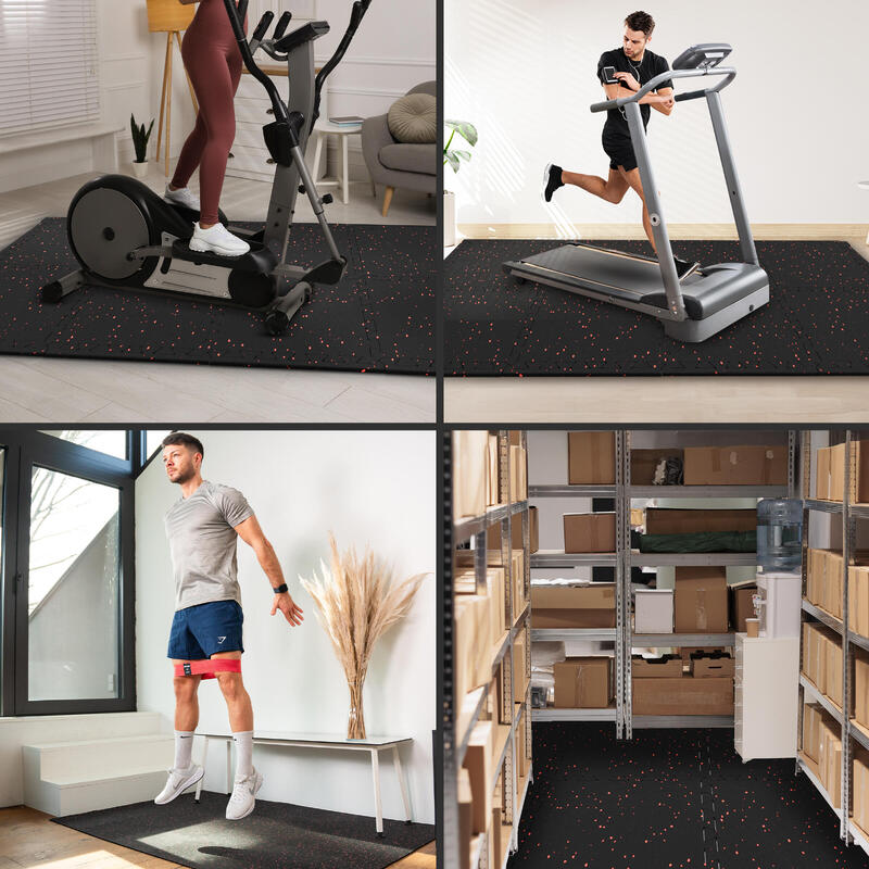 Tapis de sol fitness – caoutchouc épais – set de 80 dalles emboîtables